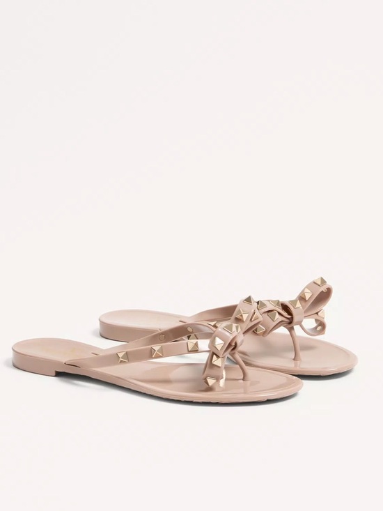 Valentino Shoes - Valentino Pink-Nude Rockstud Rubber Thong Sandals
